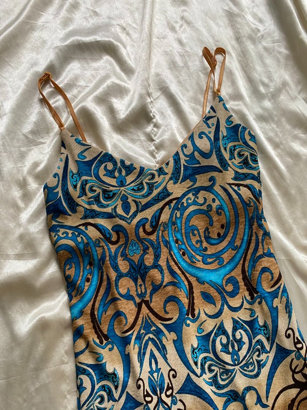 Vintage y2k Blue Brown Paisley Tribal High Low Dress Medium Fairy Festival